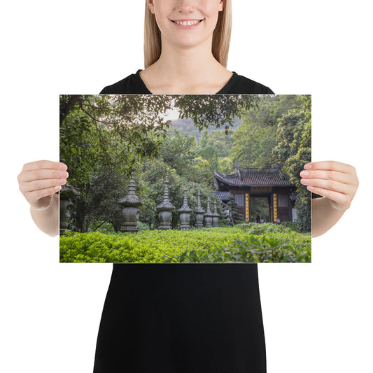 Lingyin Temple Poster - Serene Chinese Buddhist Temple Surrounded by Scenic Nature
