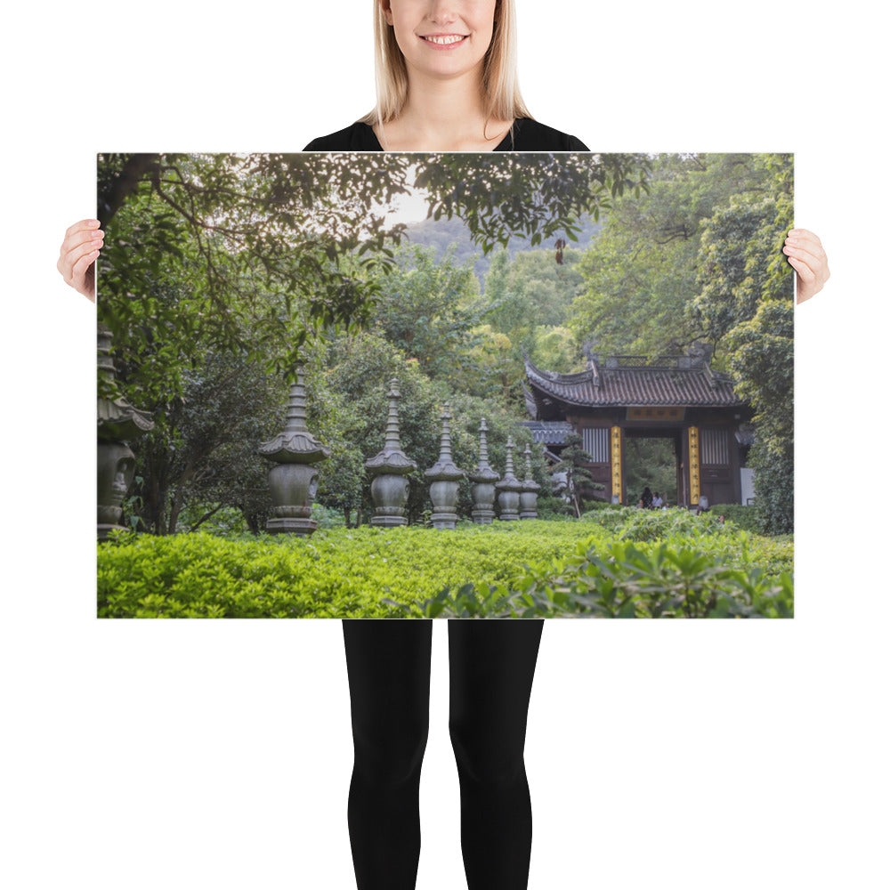 Lingyin Temple Poster - Serene Chinese Buddhist Temple Surrounded by Scenic Nature